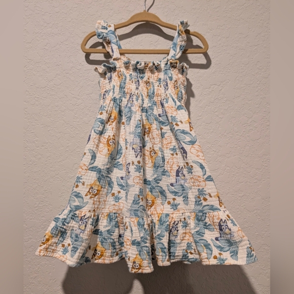 Bluey and Bingo Beige Smocked Gauze Ruffle Tier Dress - Picture 1 of 3